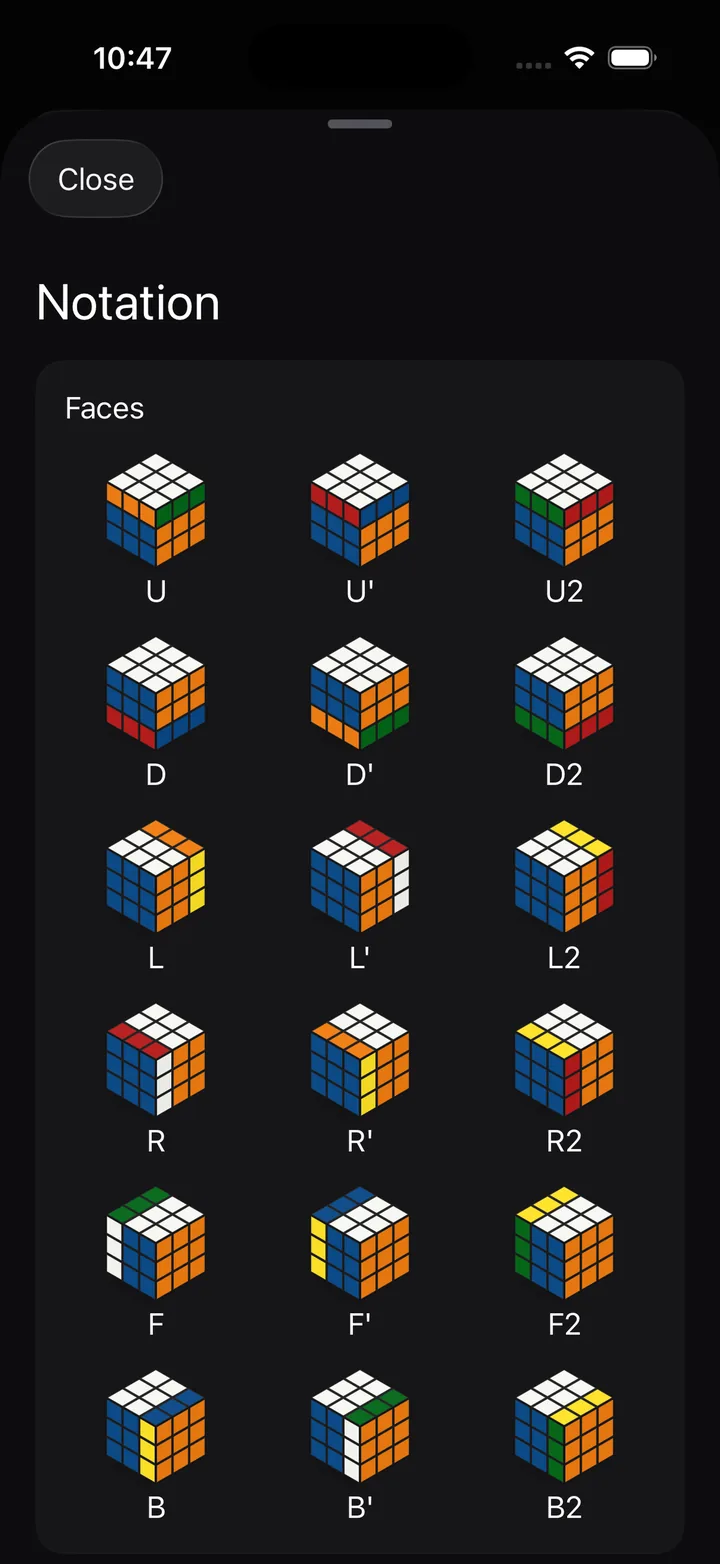 CubeZX iPhone notation screen screenshot.